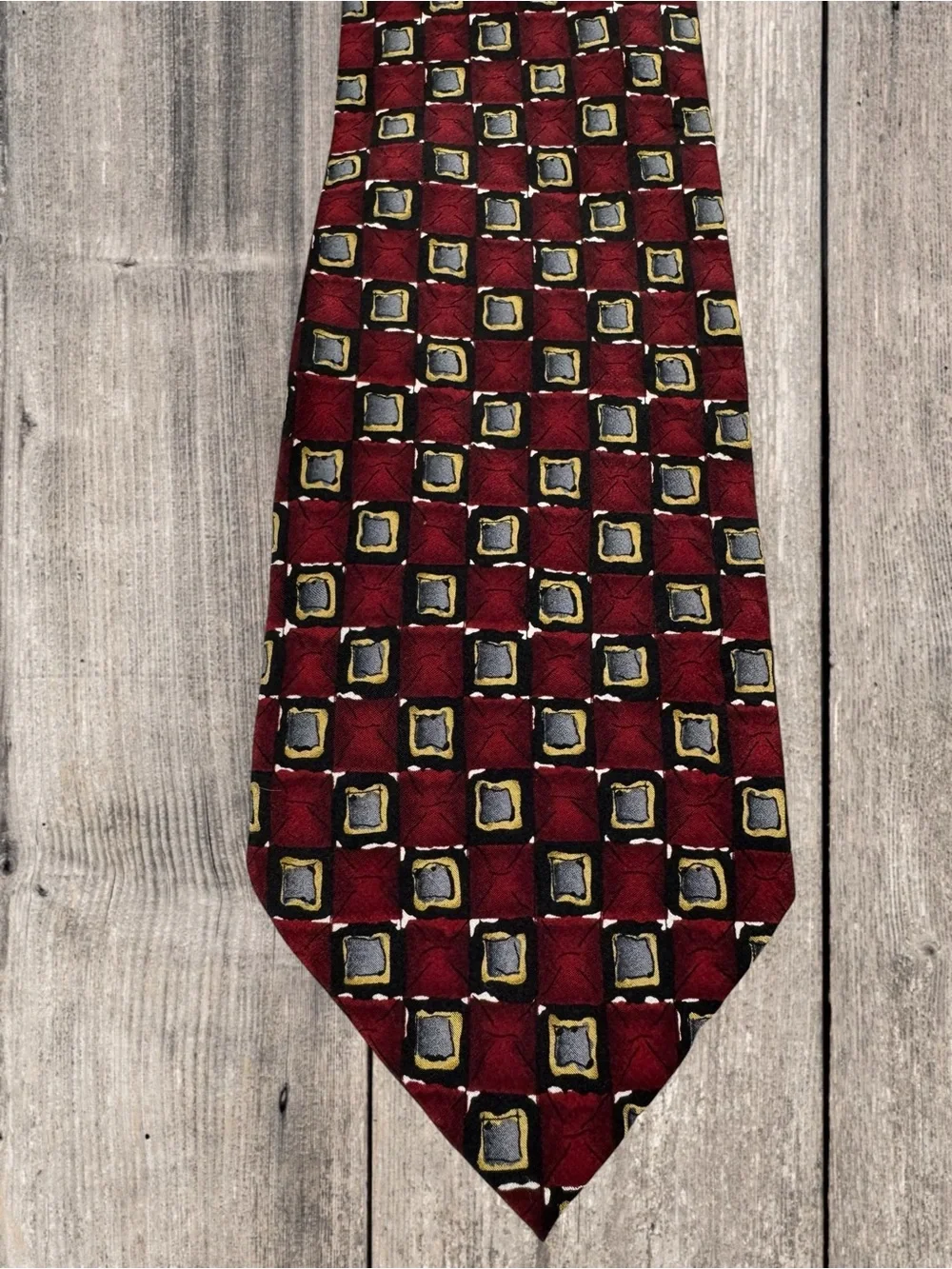 Vintage 1996 J. Garcia Burgundy Geometric 100% Silk Tie